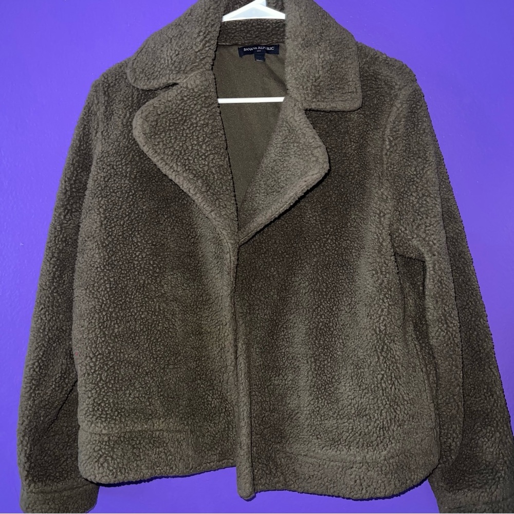 Banana Republic Factory Green Open Front Sherpa Teddy Jacket
